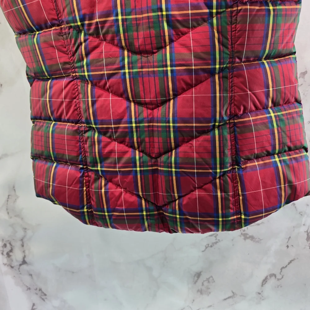 Lands End Vest Women XS Red Plaid Down Puffer Insulated Quilted Goose Yellow - Picture 7 of 9